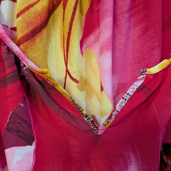 Ashley Stewart Floral V-Neck Ruffle Sleeve Blouse - Pink & Yellow - Picture 2 of 9